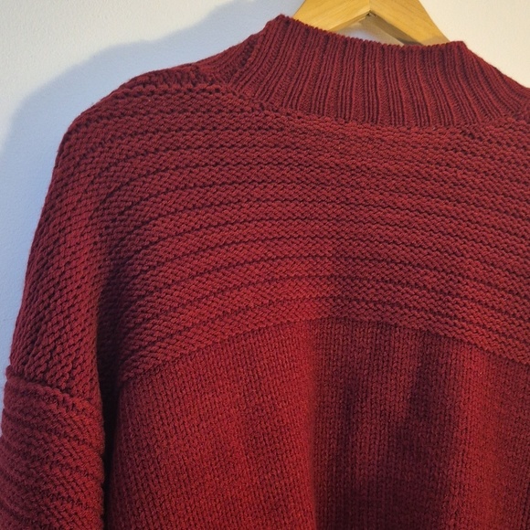 NWT Raga Open Cardigan Fringe Cherry Red Knit Drop Shoulder Boxy Size Large - Picture 7 of 10